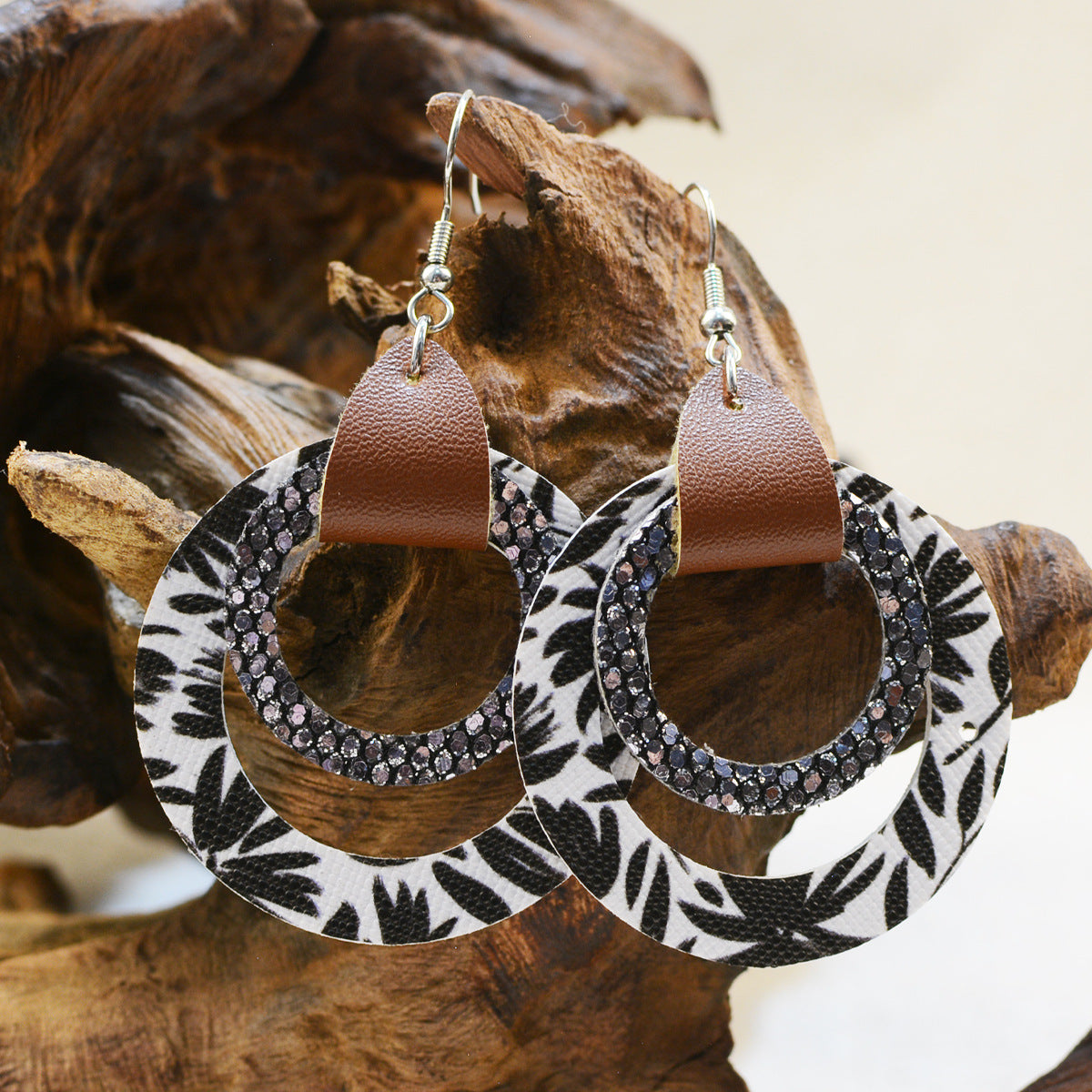 Wholesale Multi-layer Geometric Round Hollow Holly Flower Simple Earrings